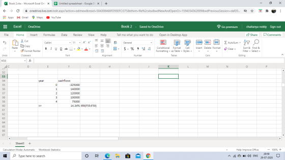 Book 2.xlsx - Microsoft Excel Onli x t Untitled spreadsheet - Google SLX *** F + c onedrive.live.com/edit.aspx?action=editnew