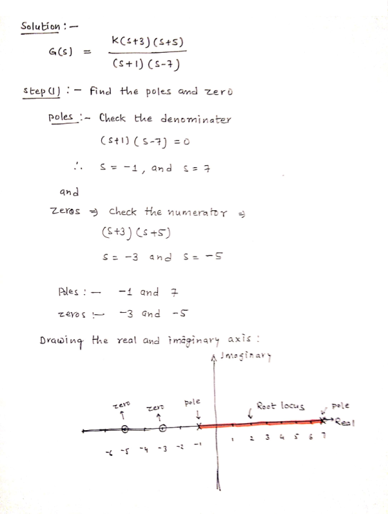 Solution :- KCSt3) (S+S) CS+) Cs-1) step (I ) :-- Find He poles and zero oles :- Check the denominater s--1 , and s= 乙eros ch