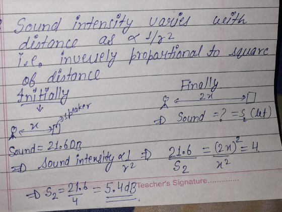 Sound intensity varies with distance as a t/22 Tolo inveuely proportional to square of distance Ini Hally peug & Sound = 2 =