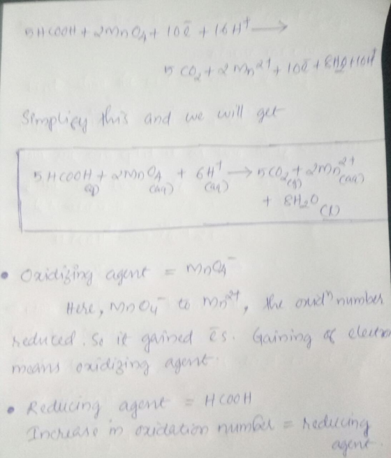 a coouMnO4 100 160t > 15 Coot & Maat 100 + Engroit Simplicy this and we will get 5.HCOOH + WMO + 6H! --> 00 ron can + Choco •