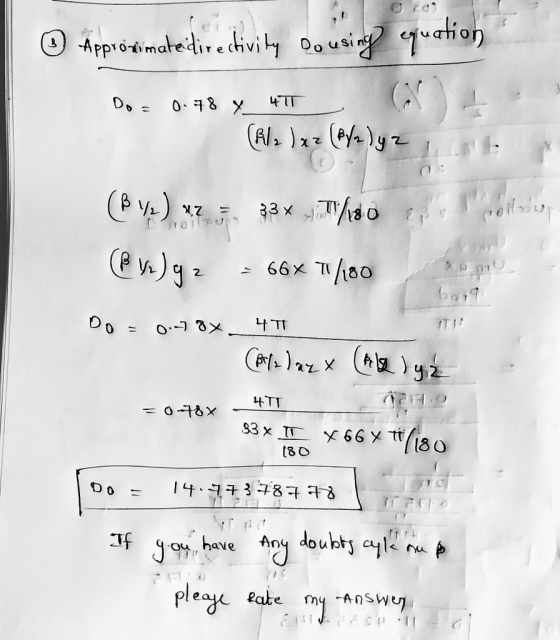 ③ Aproximate directivity Dousing equation Do= 0.78 y 4T (B/2 ) xz (B/2) y z u Byz) x2 = XZ 33 x 1/180 s ets @ ya)gz - 66x T1/