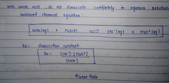 HON, bleak aard balanced , do not dissociate chemical equaton: completely in aqueocu solution HON Cag) + H₂Old) CN- (aq) + Ho