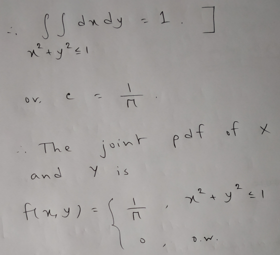 Ssandy = 1. u? y2=1 - J ov, af of x .: The int joi Y is and x² + y ² cl - fin, y ) = o o.w.