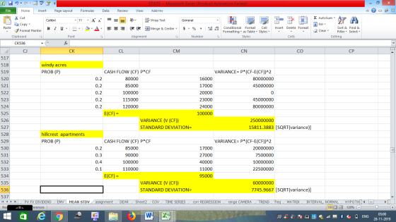 STATS -Microsoft Excel (Product Activation Failed) Formulas File Home Insert Page Layout Data Review View Add-Ins Z AutoSum C