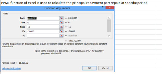 PPMT function of excel is used to calculate the principal repayment part repaid at specfic period Function Arguments X PPMT R