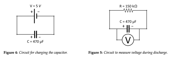 V = 5 V R = 150 k 22 + C = 470 uF + HH C = 470 uF (V Figure 4: Circuit for charging the capacitor. Figure 5: Circuit to measu