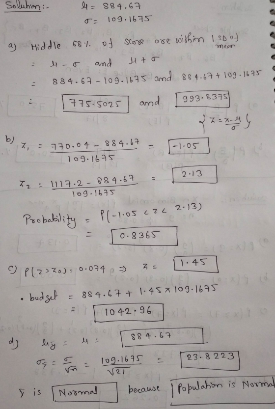 Solution - l = 88 4.67 109.1675 within isoo) are a) Middle 681. of score mear - ه - ہل and u to 88 4.67-109.1675 and 884.67+