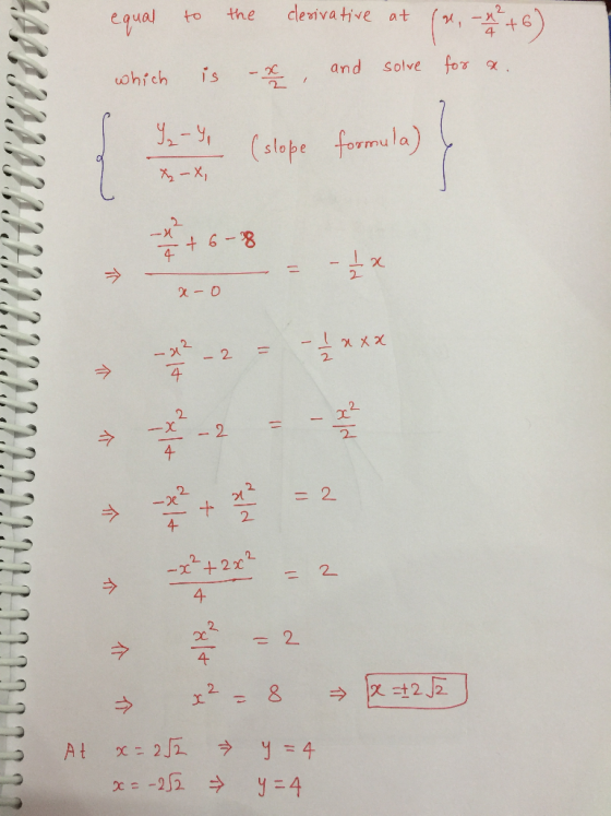 equal to the derivative at (, - +6) , and solve for a. which is - x 5- (slope formula) X -XS 一: 46-8 |-4 | 2-0 LOLITAITTUVATT