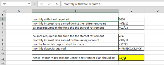 - X fx monthly withdrawl required А B monthly withdrawl required monthly interest rate earned during the retirement years bal