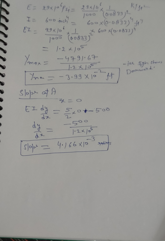 10.08332 34 1000 I= Gooi G E= 29x10 psi = 29410 I Kl 142 I= 600 inch - Goox(0.0033) ffy [I = 99x10, 1 x 600 46.0833) poos (