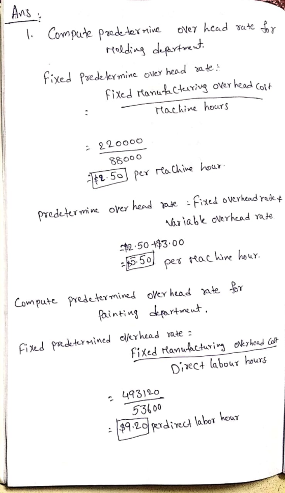 Ans. 1. Compute predetermine over head rate for B Holding department. fixed predetermine oller head rate : fixed Manufacturin