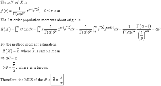 The pdf of X is f(x) = T(a)ga * x* , OSX<0 The 1st order population moments about origin is E(X)= f(* **1%dx = 1 0 +71dx== 1