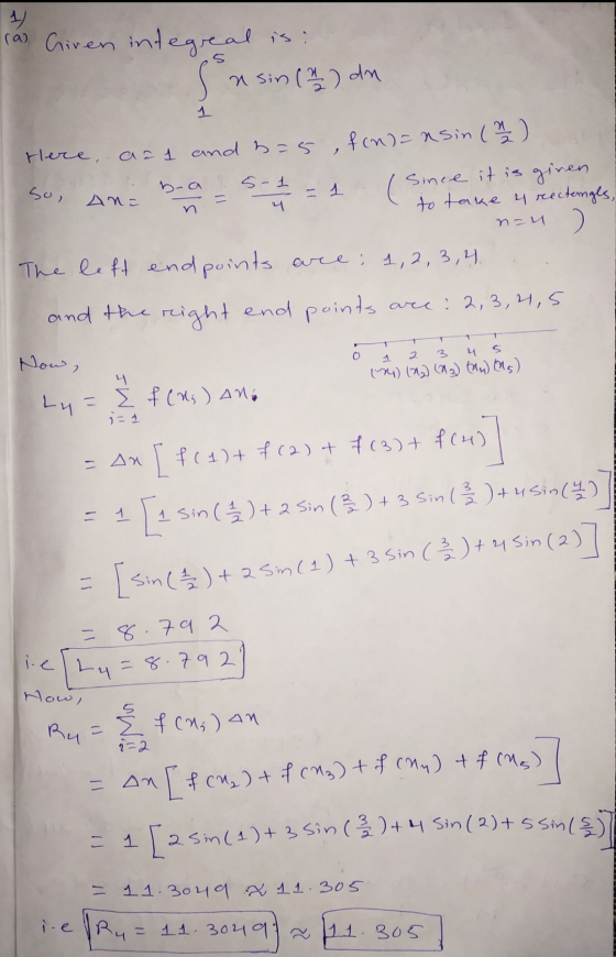 1) ras Given integral is: S n sin ( h) dn so, Here aa 1 and 2=5, fon) = nsin (2/2) 5 - 1 (since since it is given to take 4 r