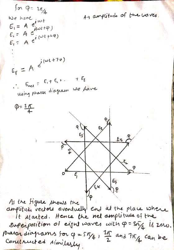 for Q-34A We have ut 6,- A +Q) At amplitude of the waves. 5,- A e E,= Aer (4720p) Eg = A ell wt+74) .: Enel = Et Ęt .. + Eg u