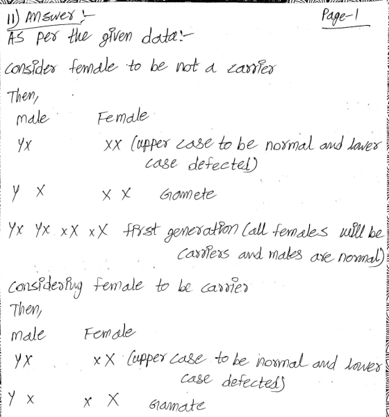 - . LL. AINSMAllialas Page 1 11 Answer As per the given data- consider female to be not a carrier Then, i male. Female YX XX