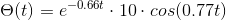 o(t) = -0.66t. 10. cos(0.77t)
