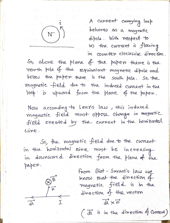 ż A current carrying loop behaves as a magnetic N dipole. With respect to us the cworent is flowing in counter clockwise dire