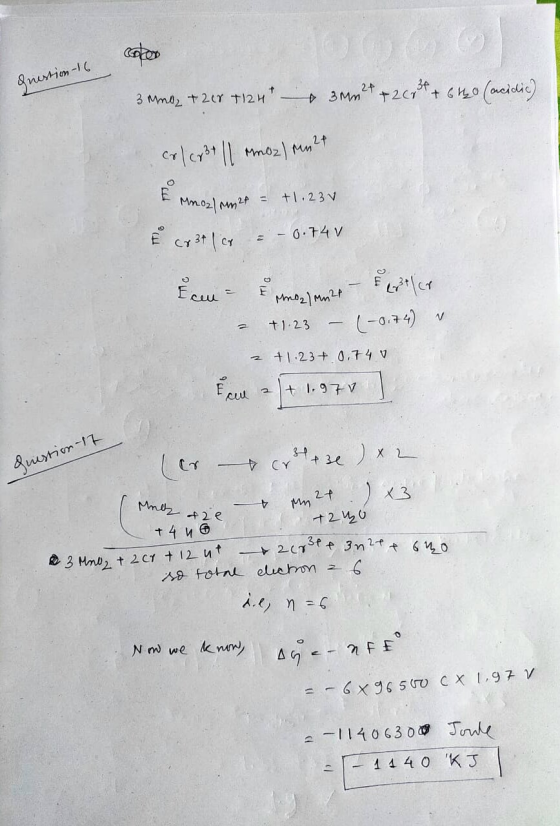 oplos question 16 + 3 no +218 +12H 3m 2+ + 2 (734 + 6440 (acidic) 2+ co / Cr3+ 1l emoz) un? +1.23 V Mnoz/m2 = E cr3tler 0.74V
