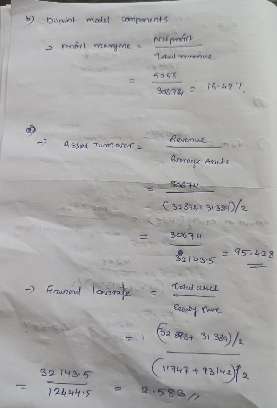 b) Dupont model components Netprotit a proto mary me Total revenue, 5056 30676 16.481 Revenue Asset Tumoverz Arecage Arschs 3