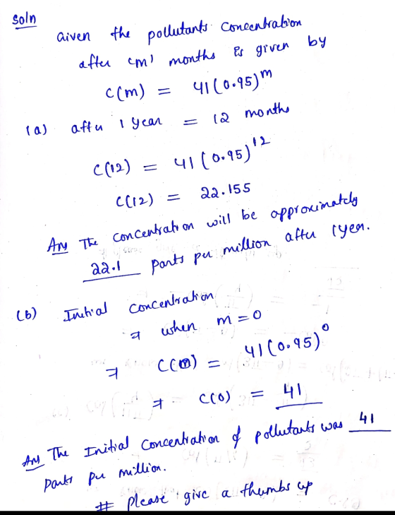parts pu million aftu lyen. soln aiven the pollutants concentrabion by is given after cm months c(m) 4110.95)m 12 months ra)