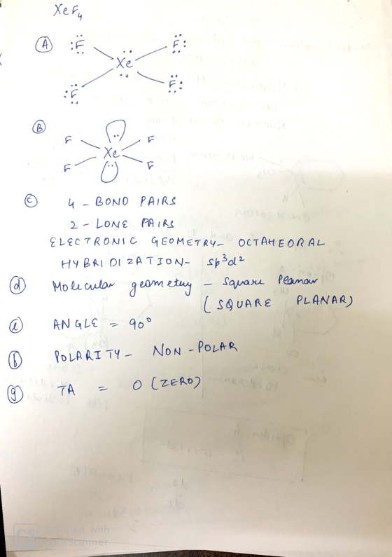 U-BOND PAIRS 2- LONE PAIRS $LCTRONIC GEOMETRy- остАНЕ ORAL HYBRIDIZATION- sp3d² Molecular geometry - square Peanar - (SQUARE