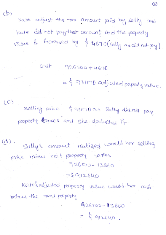 amount mid by sally and Kate adjust the -tax Kate did not paythat cnount and the popersty value tnceased b 4610(saly asdid no