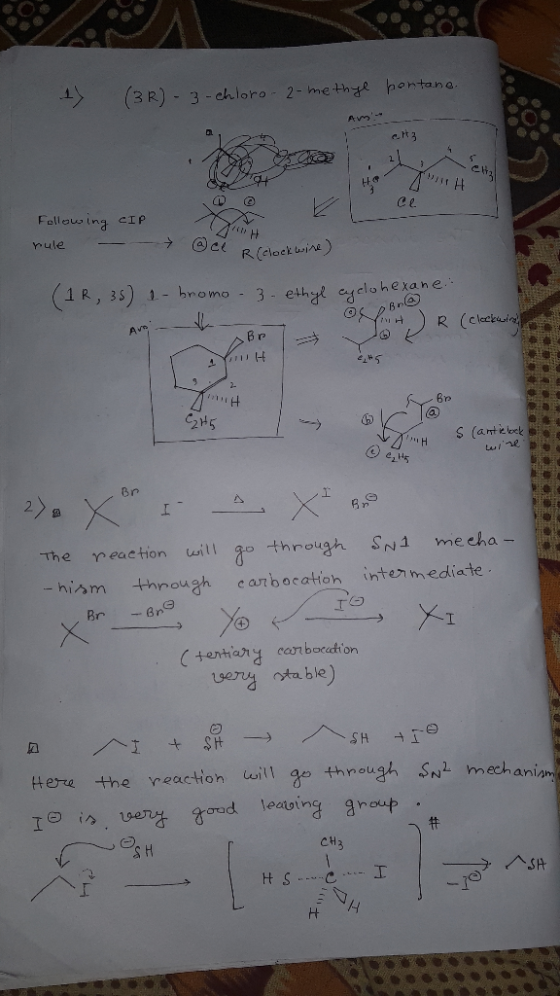 (3R)-3-chloro - 2-metha hontana AVm r H (a) Fellausing CIP mule R(lock brine) (1 R, 35) 1-bromo - 3- ethyl eyelohexane R (cle