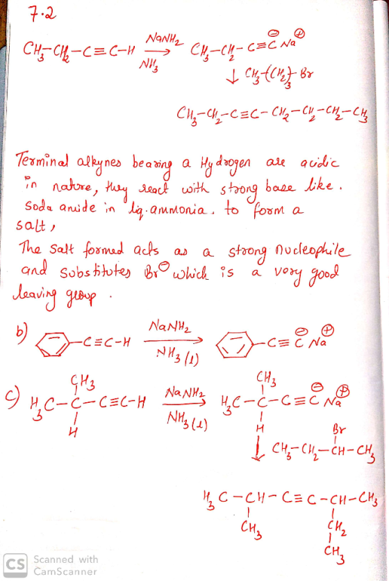 7.2 P CHE-CH-C=C-H NaNH₂ ? CH4-C1-C=C Na tots tenet Bo CH₂=CH-C=C- CH2 - CH - CH2 - CHA Terminal alkynes bearing a Hy doogen