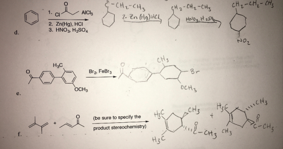 H₂ - CH₂ - CH₂ CH₂ - CH₂ - CH₂ 1. C V -CH ₂ -CH₂ o 2.Zn (Hg) HCl AICI: HNO3, H2SO4 2. Zn(Hg), HCI 3. HNO3, H2SO4 d. NO₂ Нас B