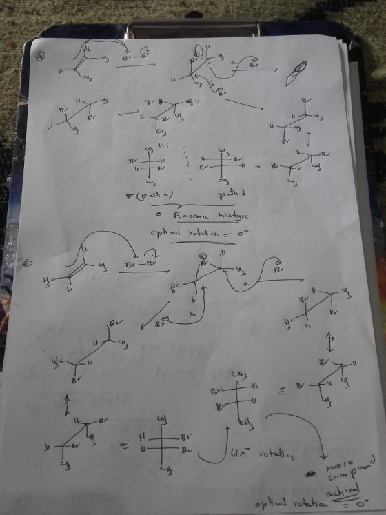 AL Br- A 12 uta, BV 4- & (path a) path b • Racemic mixture optical rotation = 0 17 Br 1 of B - 4 so rotation meso compound