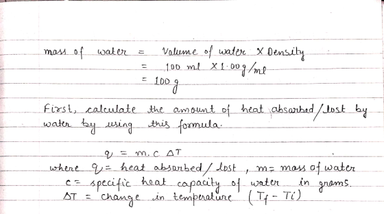 Valume of water X Demsiby 100 ml X DO /ml mas of waler the ammount f heat ahsanhed/tost by First, calclate watr by using his