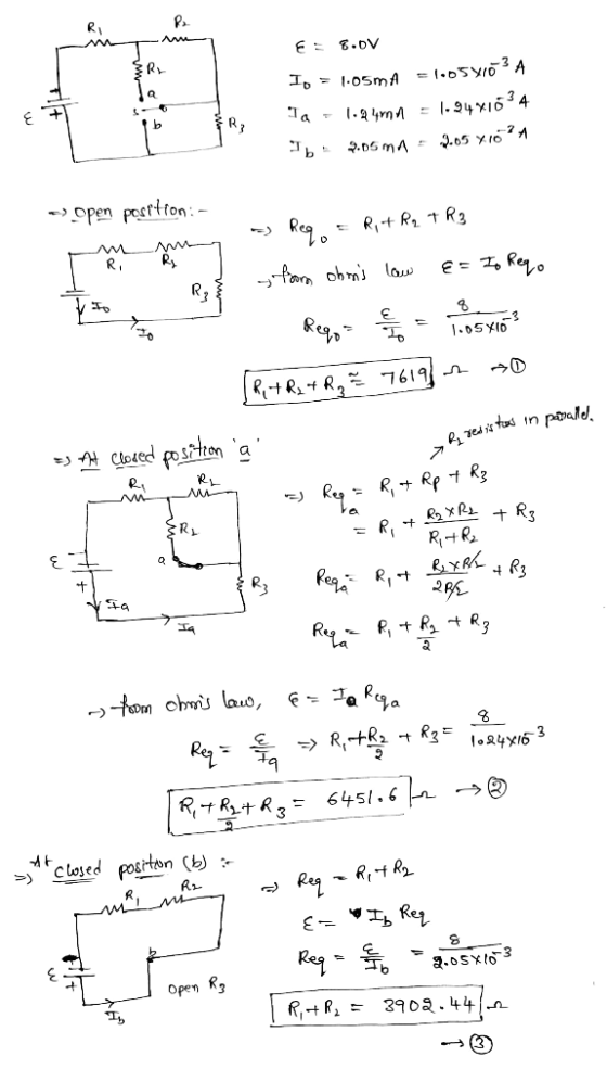 E = 8.0V Io = 1.05mA = 1.054103A Ta - 1.24n = 1-94x1024 Tb 7.05 mA = 3.05 X10A -) open positron :- 9 - Req = R + Rq TR3 Rob P