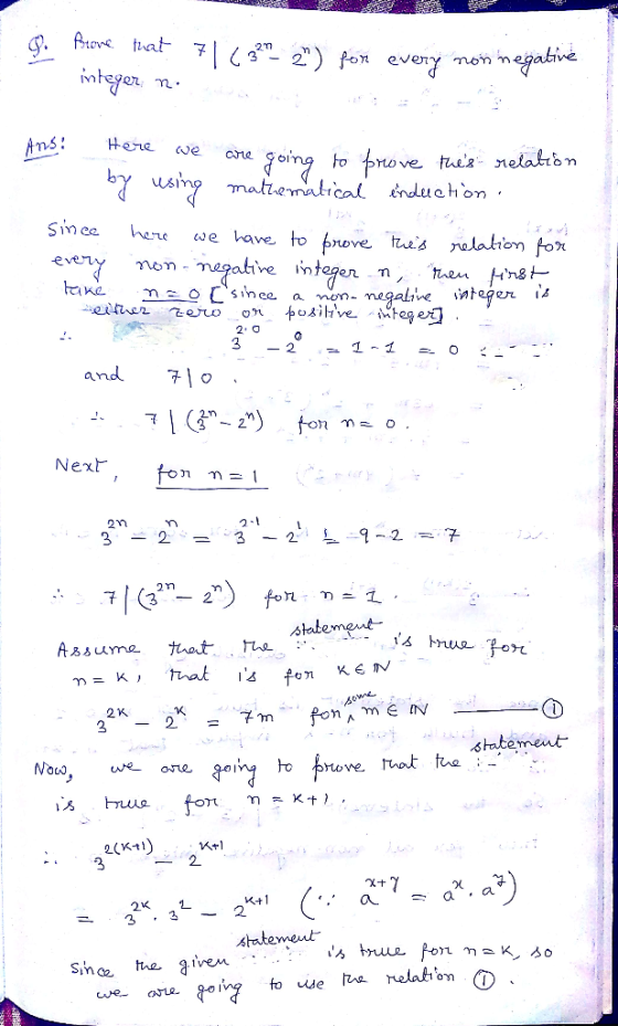 Leen 9. Prove that 71 (327_2) for every non negative integer ni E Ans! Here we are going to brove thes relation rathematica