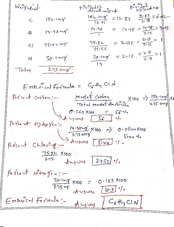 22.4เy Atomic weight Divid. - breast no symy =1283 12.01 12.83 26 -215 4.98 ? . Weignt of c 154.ing. H . 14.98mg . 75082 may