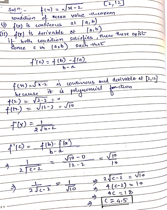 1-2 Solny - condition of T2, 12 mean value theorem Vis fex) is continous at 19, b) Tiny 10%) is derivable at 19,62 if both co