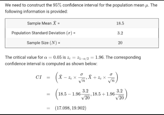 We need to construct the 95% confidence interval for the population mean p. The following information is provided: Sample Mea