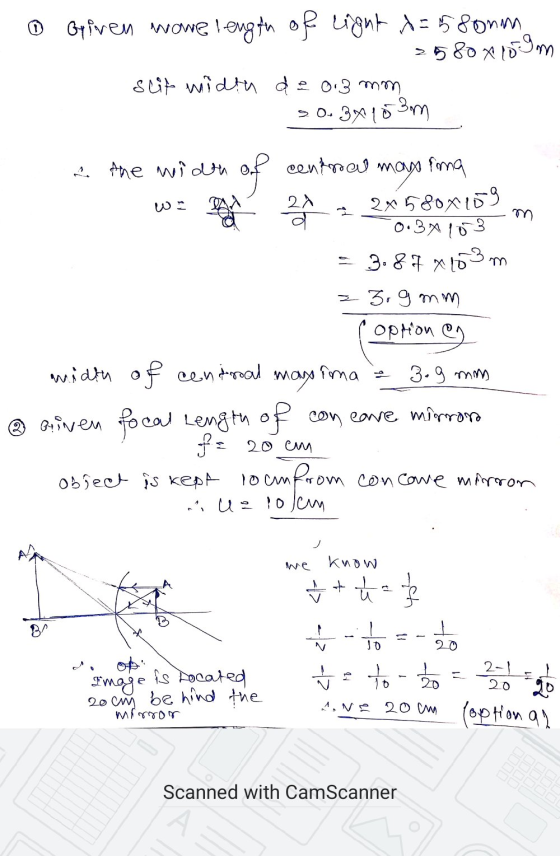 ① Griven wone length of light s=588mm 3.580 x 10.9m slit width d so. 3x10 m 2 0.3 mm the wide of centroca mano fima a 22 2x58