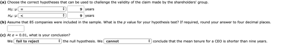 (a) Choose the correct hypotheses that can be used to challenge the validity of the claim made by the shareholders group. Ho