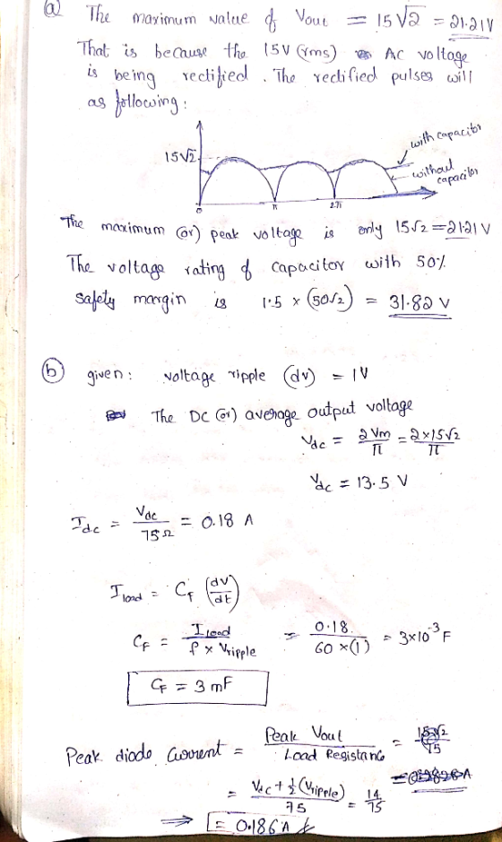 That is bemuse tho tsvGms) าส Ar voltage is heing ediedTho recified pulses i ong 5v2 capaa 271 imum ar peak voItop is 152121