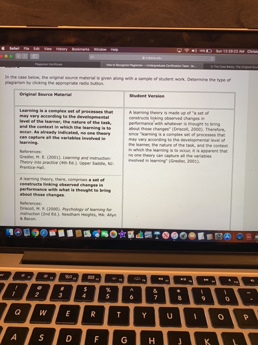 Safari File Edit View Bookmarks Window History Help 14 %DSun 12:29:22 AM Christe indana edu Plagiarism Certificate How to Rec