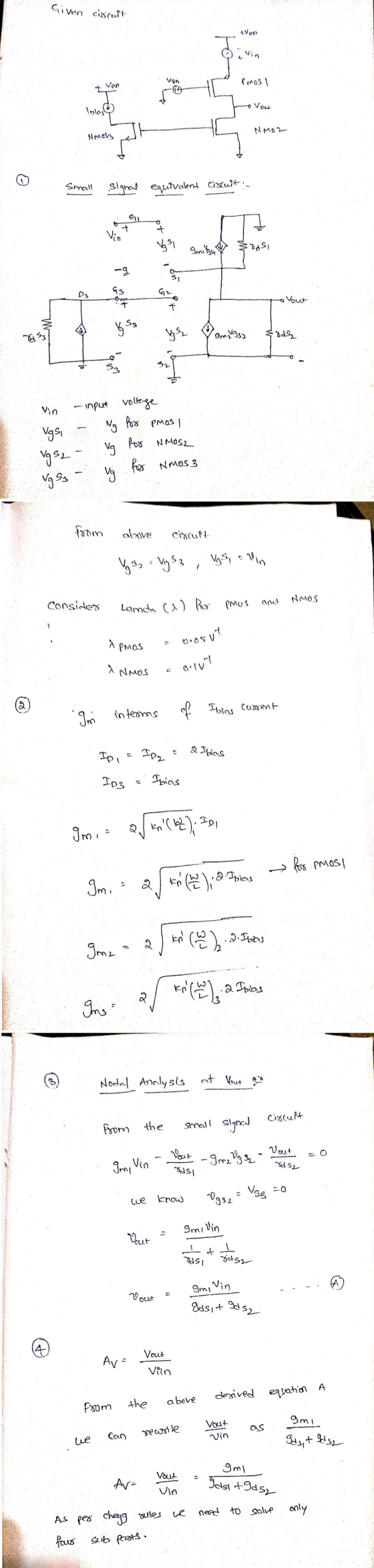 Given circuit AV I Voo Iblas NM02 NO2 Nimess L Small Signal equivalent cistuit :- rose gomiles şosi to Vout Vin م input volta