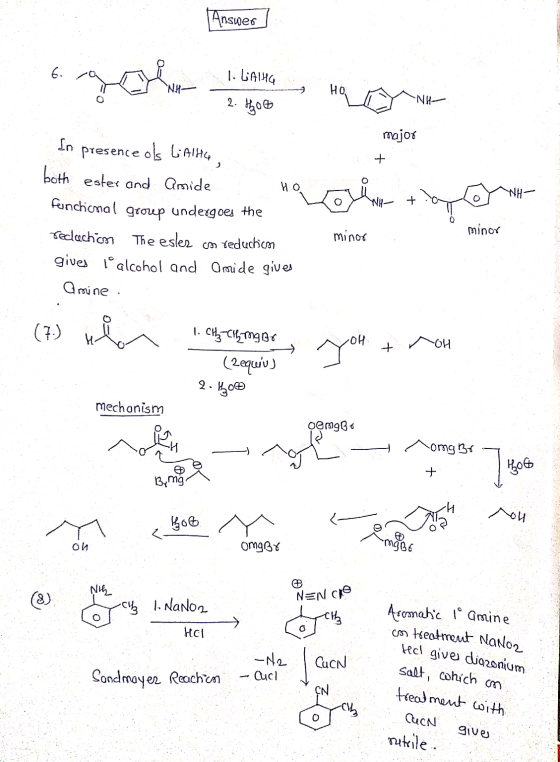 Answer - 9 HO. 2. thot major WH + In presence os Lielte both ester and amide functional group undergoes the recluchico The e