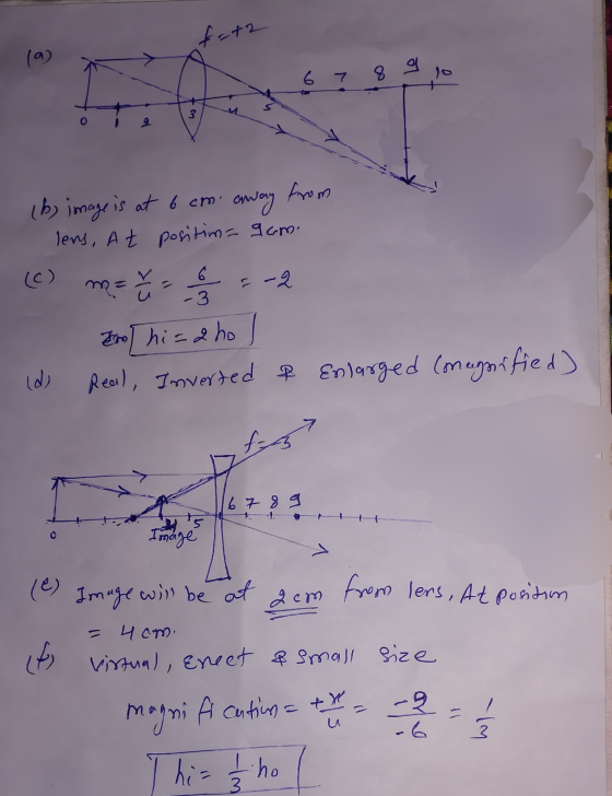 fata 6 7 8 9 3 o 9 m = = -3 (e) Image will be at (b) image is at 6 cm away from lers, at position= game 5-2 En his ahol Real,
