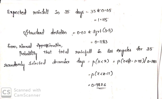 Expected grainfall in 35 days -- 35 *0905 10.15 Standard deviation - 0.02 * Oprt (3-5) from, Normal Appropimaton = 0.1183 Pro