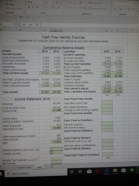 Le Capy Wap Tent - pont Alignment Clipboard SI ODOS Cash Flow Identity Exercise Complete the CFI using the given income state