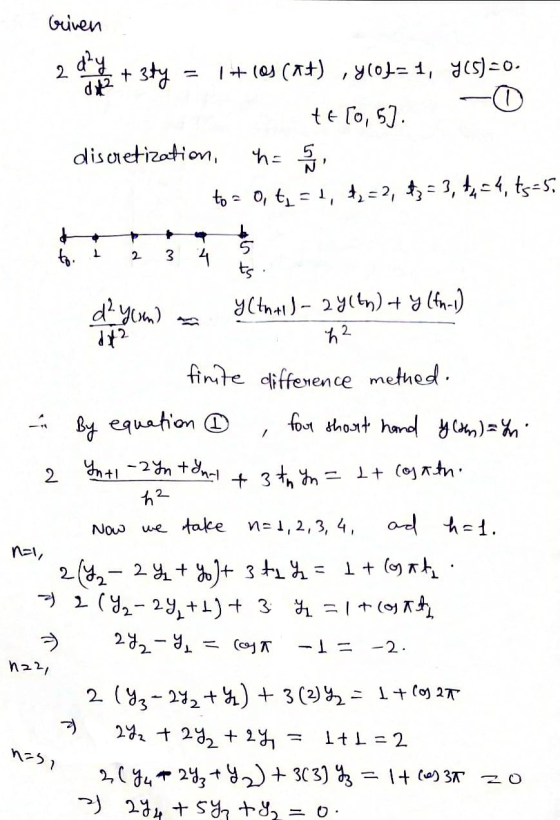briven day 2 dit? +3ty 1 + los (At) ,ylof=1, Y05)=0. o te Co, 5 discretization, h = 5 to = 0 t = 1, t = 2, tz = 3, + 4 = 4, t