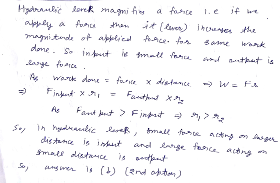 levek magnifies Hydraulic a force lie if we apply a force then it (lever) increases the magnitude of applied force for same w