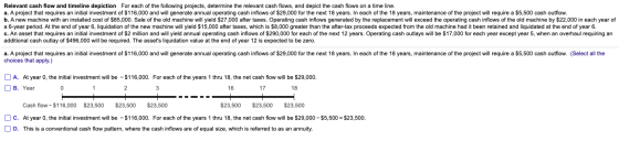 Relevant cash flow and timeline depiction For each of the following projects, determine the relevant cash flows, and depict t