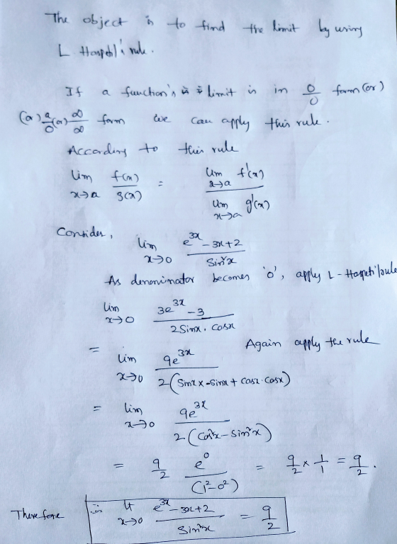 The object å to find the limit by using L Hospetili male. If a functions & limit is in o form Cor) (a la for a farm we can a
