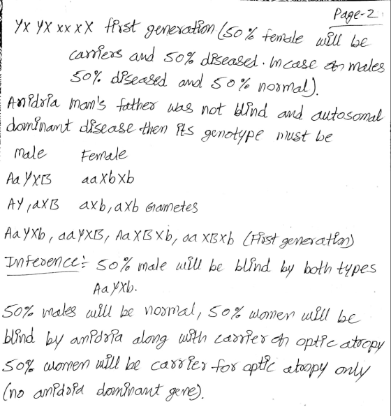 Page 2 yx yx xx xx first generation (50% female will be carriers and 50% diseased: mcase aos males 50% diseased and 50% norma